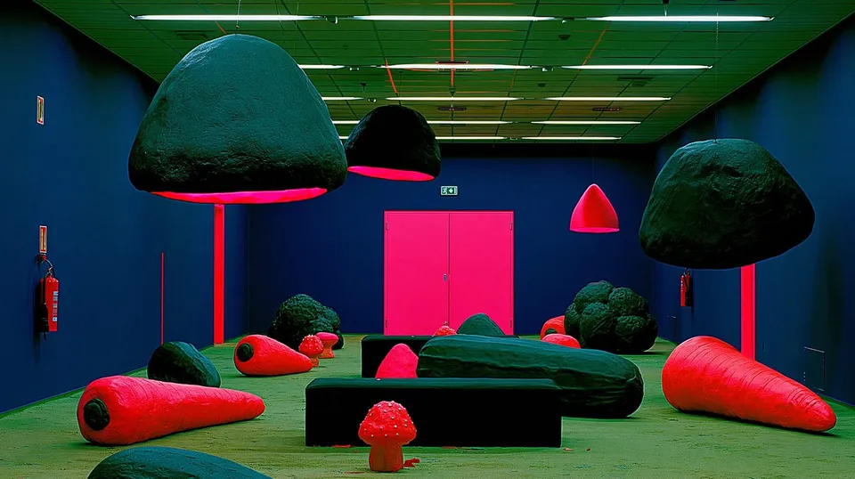 weightless marzipan vegetables hibernate through an abandoned airport, during a violet electrical storm · Variant 4 preview