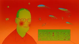 Quirky Bespectacled Man Amid Floating Shapes Study 1 · Variant 1 preview