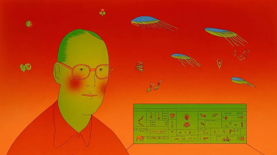Quirky Bespectacled Man Amid Floating Shapes Study 1 · Variant 1 preview
