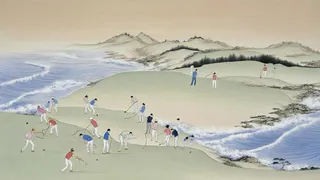Golfers On Green Hills Beneath Ocean-Wave Sky · Variant 1 preview