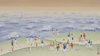 Golfers On Green Hills Beneath Ocean-Wave Sky · Variant 2 preview