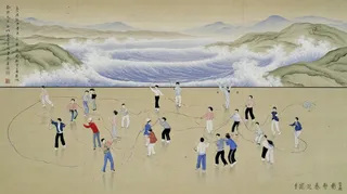 Golfers On Green Hills Beneath Ocean-Wave Sky · Variant 4 preview