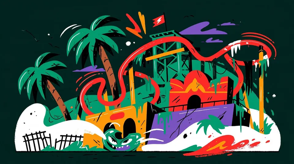 an abandoned seaside amusement park slowly disappearing into morning mist preview