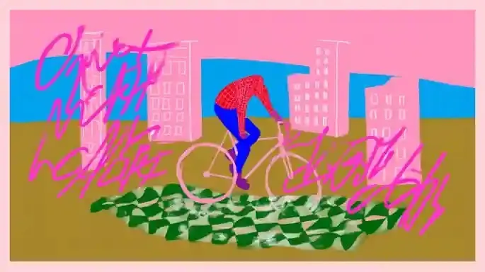Celestial Bicycle Courier Crossing A Floating Checkerboard preview