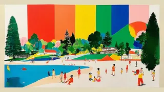 Gentle Ufo Beaming Rainbow-Colored Light Over A · Variant 3 preview