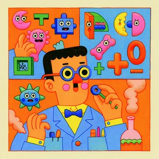 Cheerful Bespectacled Scientist In A Four-Panel Retro · Variant 3 preview