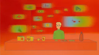 Quirky Bespectacled Man Amid Floating Shapes Study 3 preview