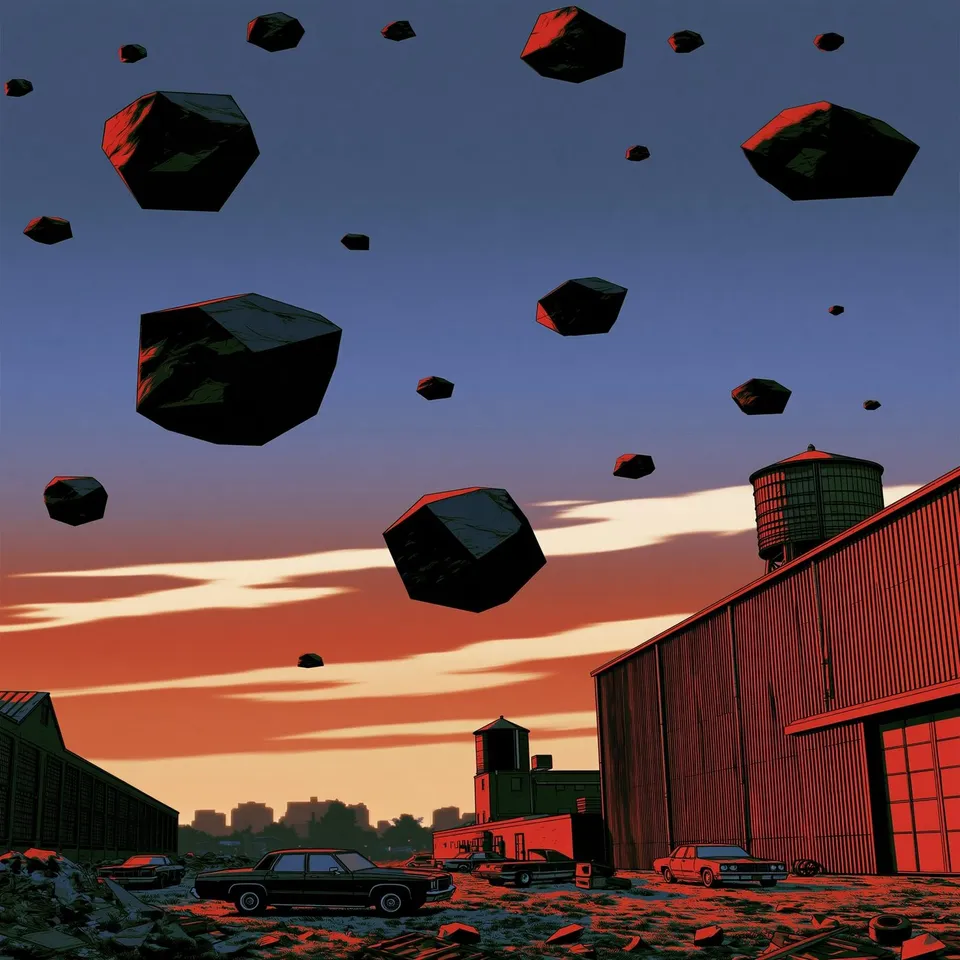 feral obsidian satellites conduct an opera through a silent film studio, before the city wakes preview