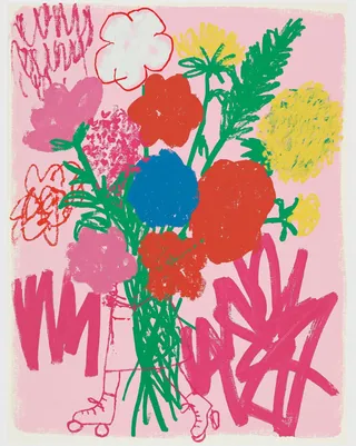 Roller-Skating Florist Carrying An Oversized Bouquet Through · Variant 1 preview