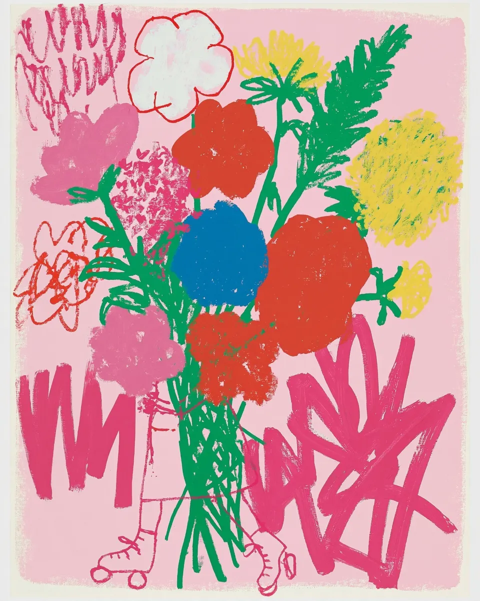 Roller-Skating Florist Carrying An Oversized Bouquet Through · Variant 1 preview