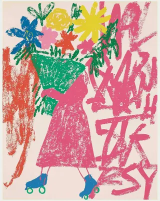 Roller-Skating Florist Carrying An Oversized Bouquet Through · Variant 3 preview