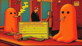 Four Surreal Retro Panels With Smoking Ghost · Variant 1 preview