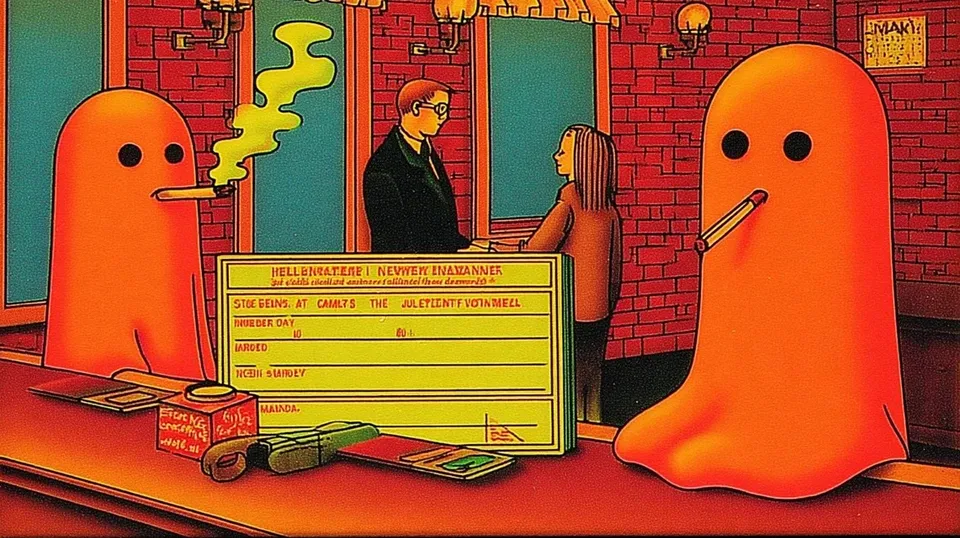 Four Surreal Retro Panels With Smoking Ghost · Variant 1 preview