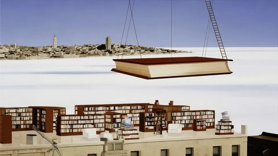 Floating Library Suspended Inside A Vast Cloud preview