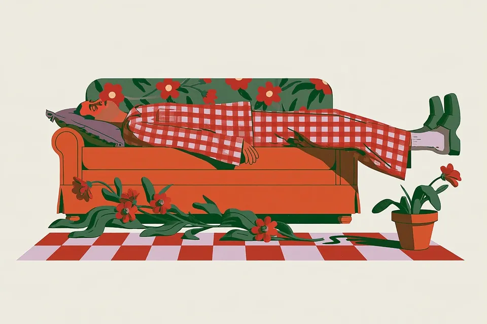 Sunlit Figure In Checked Pajamas Dozes On · Variant 2 preview