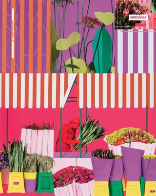 a night-market florist building enormous bouquets beneath striped awnings · Variant 1 preview