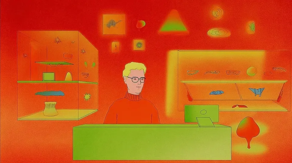 Quirky Bespectacled Man Amid Floating Shapes Study 4 preview