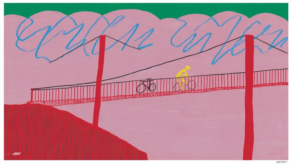 Lone Cyclist Crossing A Windswept Suspension Bridge Study 1 preview