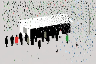 passengers waiting inside a tiny mountain train station during the first snow · Variant 1 preview