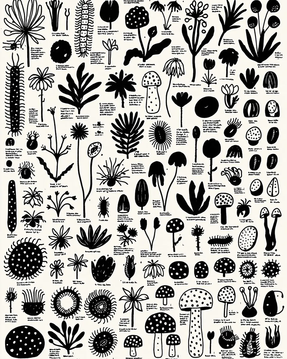 a precise botanical field guide plate of impossible carnivorous flowers, specimen annotations and cross-sections preview