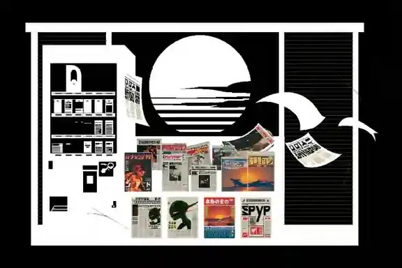 Crowded Newspaper Kiosk At Sunrise With Magazines · Variant 1 preview