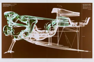 a meticulous cutaway diagram of a flying theater carried by mechanical birds preview