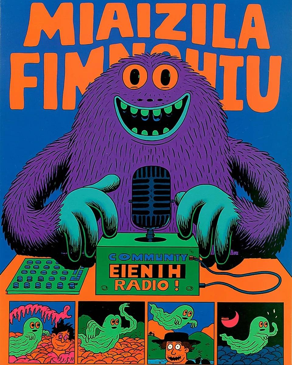 Cheerful Monster Hosting A Late-Night Community Radio · Variant 4 preview