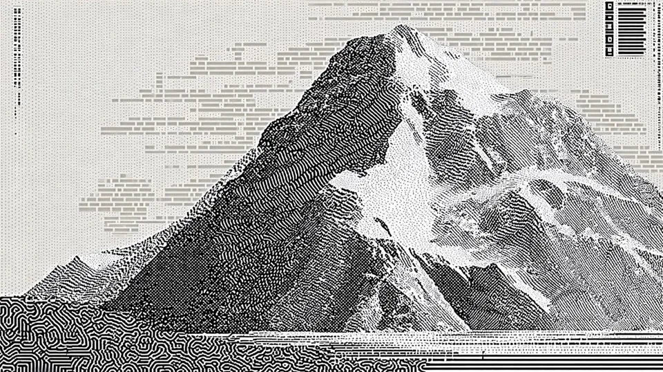 Monochrome Mountain Dissolving Into Contour Lines · Variant 2 preview