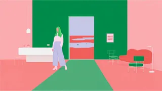 Tiny Geometric Motel Lobby Opening Onto An · Variant 1 preview