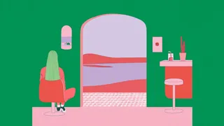 Tiny Geometric Motel Lobby Opening Onto An · Variant 2 preview