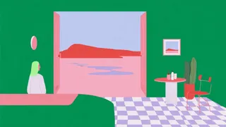 Tiny Geometric Motel Lobby Opening Onto An · Variant 3 preview