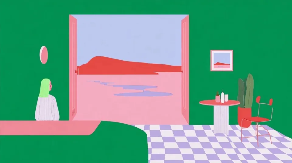 Tiny Geometric Motel Lobby Opening Onto An · Variant 3 preview