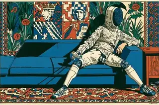 Androgynous Robotic Fencer Resting Between Matches In · Variant 2 preview