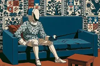 Androgynous Robotic Fencer Resting Between Matches In · Variant 3 preview
